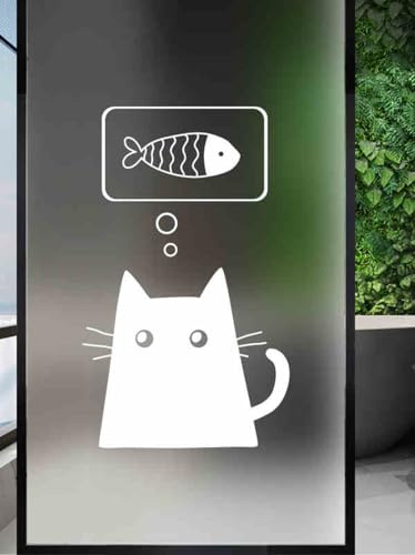Fensterfolie Weiße Katze Milchglasfolie ohne Klebstoff Sichtschutzfolie Fenster Vinyl Folie Fenster Sichtschutz Window Film Badezimmer Fensterfolie Blickdicht (40x60 cm)