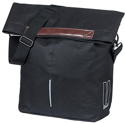Basil Fahrradshopper MIK Hooks – 14–16L – Polyester – Wasserfester Faltverschluss mit Magnet – Innenfach mit Reißverschluss – LED-Befestigung – Reflektierend – Abnehmbarer Schultergurt – Schwarz