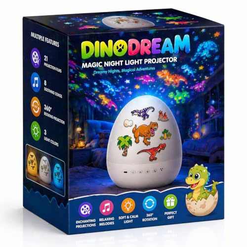Vyzio DINODREAM Proiettore Luce Notturna con Bluetooth, ABS/PC, Bianco/Caldo/Blu, 12,3x12,3x14,6 cm