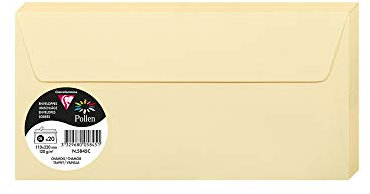 Clairefontaine - Ref 5845C - Pollen Adhesive Envelopes (Pack of 20) - DL Sized, 120gsm Paper, Printer-Compatible, Acid Free, Adhesive Strip for Easy Seal - Tawny