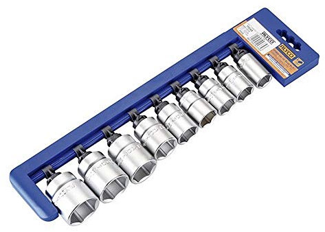 Alyco 192334 - Juego 10 llaves de vaso 1/2 UNE 16507 DIN 3124 Cr-V cromado mate 20-32 en soporte metalico