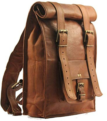 Urban Dezire Men's Leather Vintage Roll On Laptop Backpack Rucksack
