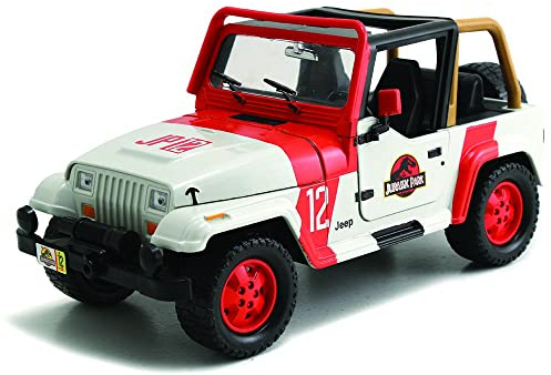 Jada Toys – 97806WOR – Modellauto Jeep Wrangler – Jurassic World 2015 – Maßstab 1:24 – Weiß/Orange