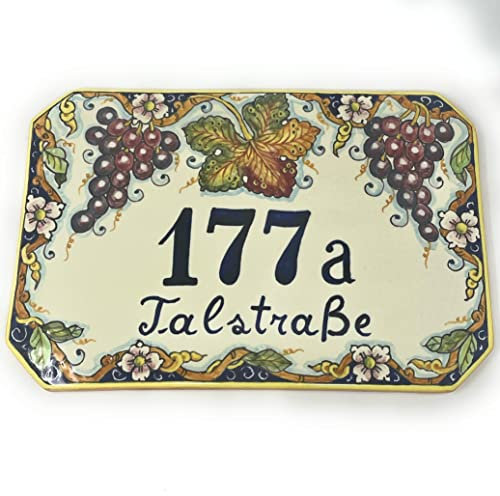 CERAMICHE D'ARTE PARRINI- Künstlerische italienische Keramik Keramik Hausnummer 30x20 individuelle Dekoration Trauben und Blumen, Fliesen handgemacht in Italien Toscana