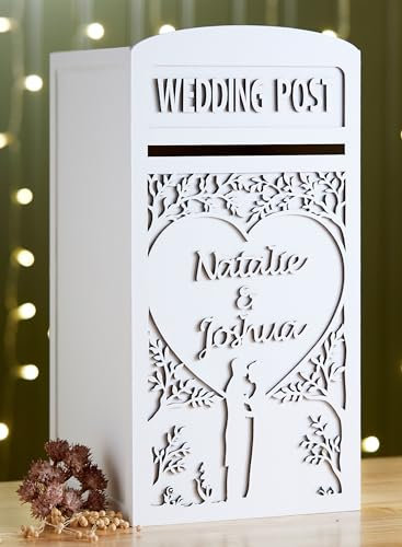 Personalised White Wedding Card Post Box With Lock & Keys, Large Lockable Card Box For Wedding, Wooden Wedding Card Collection Box For Receptions