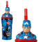 Captain America 3D Figurine Plastic Tumbler Beaker with Flexi Straw - 360ml - 7cm Diameter x 14cm Height - Sturdy Novelty Enclosed Drinking Cup.