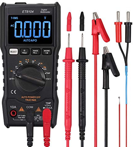 Neoteck Multimetro digitale 9999 conteggi TRMS Auto Ranging NCV Tester DC AC Tensione Corrente Meter Temperatura Capacità Tester Nero