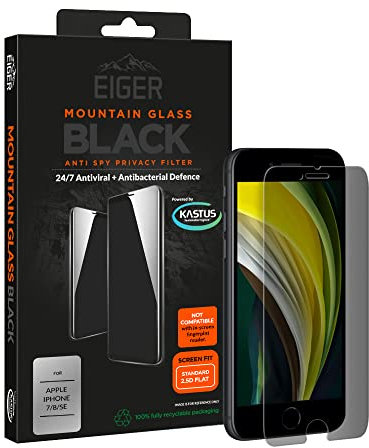 EIGER Mountain Glass Film protecteur d'écran 2,5D pour Apple iPhone SE (2020)/8/7 Noir avec kit de nettoyage