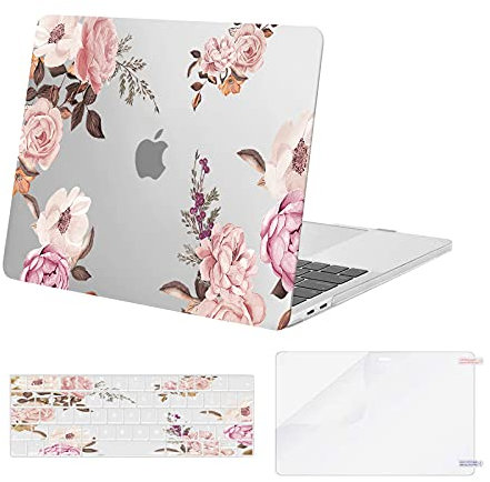 MOSISO Hülle Kompatibel mit MacBook Pro 13 Zoll 2024 2023 2022-2016 M2 M1 A2338 A2251 A2289 A2159 A1989 A1706 A1708, Plastik Pfingstrose Harteschale Case&Tastaturschutz&Displayschutz,Transparent