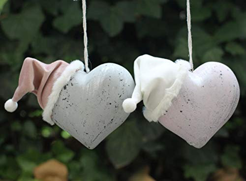 condecoro Deko-Hänger Herz mit Mütze Weihnachtsdeko rosa grau, 2er Set