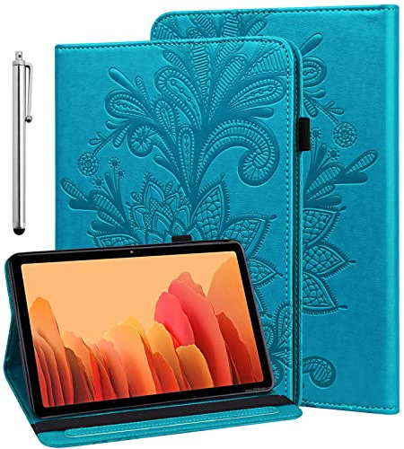 GLANDOTU Case for Huawei Mediapad T5 (T5 10) 10.1 inch Tablet Case Lightweight Folio Flip Wallet Lace Embossed PU Leather Cover with Fold Stand Function + Protective film & Stylus pen -Blue