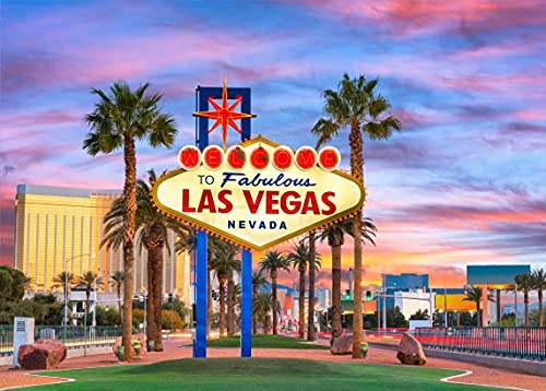 BELECO Las Vegas Hintergrund aus Stoff, 2,1 x 1,5 m, Aufschrift Welcome to Fabulous Las Vegas Nevada – Fotografie-Hintergrund – Casino-Themenparty-Dekorationen – Geburtstags-Shooting-Fotohintergrund