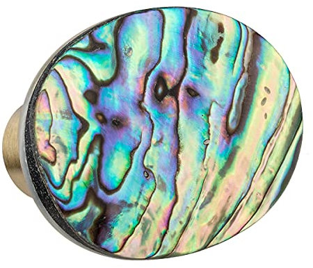 KYEYGWO 4 Stück Abalone Muschel Möbelknöpfe, Weiß Muschel Edelstein Schubladenknöpfe Messing Schrankknöpfe für Haus Decor Ziehgriff Stein Schrankknöpfe Kommoden Oval Knöpfe