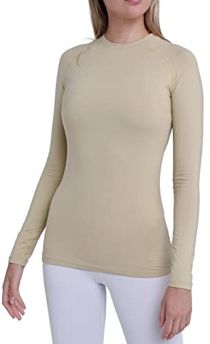 TCA Super Thermal Top Women - Ladies Thermal Vest - Thermals Womens - Ski Base Layer Women - Workout Tops for Cold Weather - Sandstorm, XL