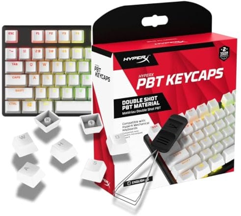HyperX PBT Keycaps - Kompletter Tastensatz, Double Shot PBT-Material, Englisches (US) Layout, 104, Weiß
