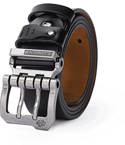 BISON DENIM Herren Gürtel aus Echtem Leder – 38 mm Breiter Ledergürtel mit Doppelter Nadel-Schließe – Casual Jeansgürtel für Männer