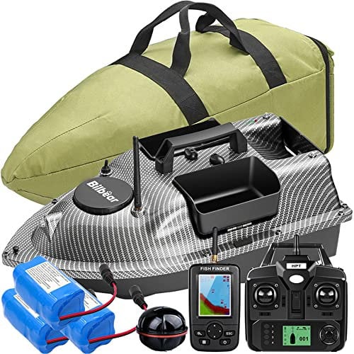 Bilbear GPS Köderboot Futterboot mit Echolot und GPS Köderlieferboot Karpfenfischen Angelköderboot,Fischfinder mit Sonarsensor,Ersatz-Akku,Handtasche (Kohlenschwarz Boot mit Fischfinder)