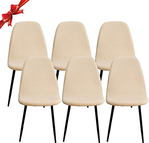 Jaotto Stuhlhussen 6er Set Strech, Esszimmerstühle Bezug Universal Waschbar Abnehmbare,Elegante Stuhlbezug Stuhlabdeckung Antirutsch, Küchenstühle für Büro Esszimmer Wohnzimmer,Jacquard Beige