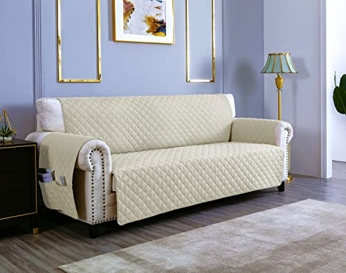 sevi's Sofa überzug 2 Sitzer - Sofabezug Wasserdicht Kratzfest - Couch Überzug Reversibel Fleckenresistent - Sofa Cover für Katzen und Hunden - Weiße Creme