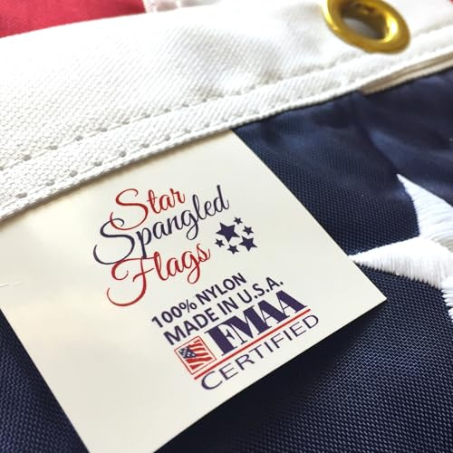 Bandera estadounidense de 5 x 8 pulgadas, 100% fabricada en Estados Unidos con nailon resistente y duradero construido para uso en exteriores, con estrellas bordadas y rayas cosidas, además de
