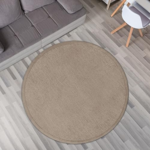 TT Home Krabbelmatte Babyzimmer Teppich Spielmatte Kinder Unifarben rutschfest Flauschig, Farbe: Beige, Größe:80 cm Rund