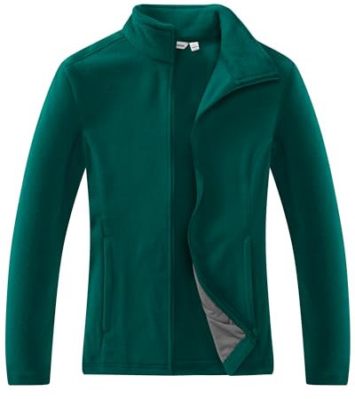 33,000ft Damen Fleecejacke mit Durchgehendem Reißverschluss Stehkragen Damen Leichte Fleece Jacke Outdoor Damenjacke für Wandern und Freizeit,Dunkelgrün L