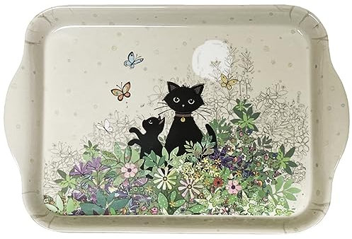 KIUB Mini-Tablett mit einer Katze – Motiv Katzen im Garten – hochwertiges Melamin – Größe Mini, 14 x 21 cm