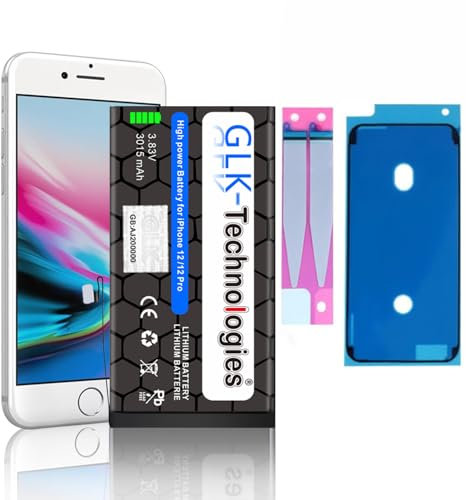 High Power Ersatzakku kompatibel mit iPhone 12 Pro A2172 A2402 A2403 A2404 A2341 A2406 A2407 A2408 GLK-Technologies Battery accu 3015mAh Akku inkl. Klebebandsätze GRATIS Schutzfolien Anti Spy Panzer