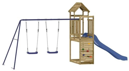 vidaXL Spielturm, Klettergerüst mit Rutsche Schaukel, Kinder Kletterturm mit Holzdach, Spiel-Zubehör für Garten, Holz Spielplatz, Imprägniertes Kiefernholz