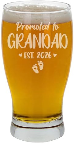 Promoted To Grandad Beer Pint Glas New Baby Ankündigung Geschenk geätzt Cider Promoted To Grandad Pregnancy Reveal Ideas New Grandad Geschenkidee Promoted To Grandad Presents Est 2023