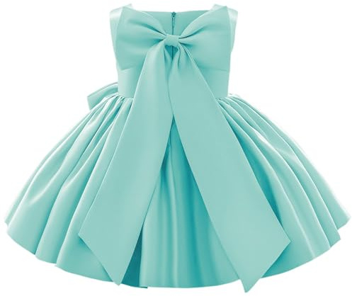 Flower Girls Wedding Dress Kids Pageant Bridesmaid Dress Baby Silky Satin Bowknot Toddler Girl Pirncess Birthday Party Christening Baptism Dresses Formal Prom Gown Mint Green - Bow 9-10 Years