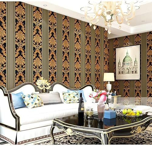 SAIMEYI Non-Woven Wallpaper 3D Floral Pattern Wallpaper 0.53 m x 10 m = 5.3 m²/Roll Yellow Red Black Blue Grey Wallpaper for Bedroom Living Room Kitchen Hotel Cafe (Yellow-726)