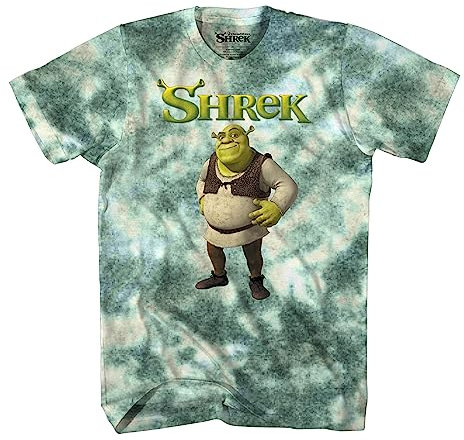Shrek Klassisches Herrenhemd, Esel, Prinzessin Fiona, offizielles Batik-T-Shirt, Grün-grauer Farbstoff, Mittel