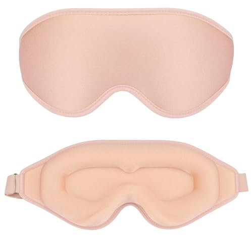 YUNAI 3D Sleep Eye Mask with Adjustable Strap, Contoured Cup Night Blindfold for Side Sleeper, Soft Comfort Zero Pressure Blackout Light Eye Shade Cover for Sleeping Travel Nap Yoga Men Women, Pink