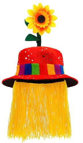 W WIDMANN MILANO Party Fashion - Clownhut mir Haaren und Sonnenblume, Zirkus Clown, Komiker, Spaßvogel, Stoffhut
