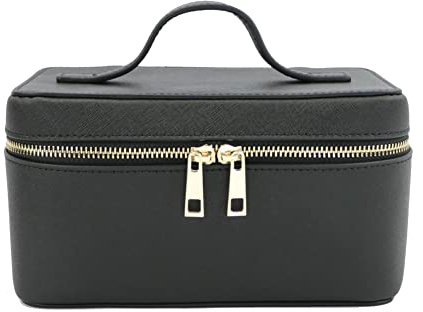 Kosmetiktasche Damen Split Leder Reise Kulturbeutel Tasche Tragbare hängende Make-up Organizer Box Kit Kosmetiktasche for Frauen (Color : Black, Size : 21.5X13X12 cm)