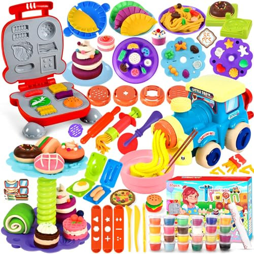 ZLPABO Juego de Plastilina, 85 Piezas Moldes con Plastilina Juego de Plastilina con 24 Cajas Arcilla para Crear Hamburguesa,Pizza y Pasta, Plastilina para Niños