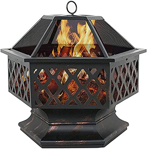 GagalU Outdoor Fire Pit Wood Burning Fireplace Patio Backyard Heater Steel Firepit Bowl Heavy Steel 24, Hex Shaped