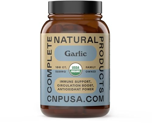 CNP Organic Garlic Capsules 520mg - Whole Garlic Extract Supplement, Daily Cardiovascular Support, Plant Based Vegetarian, Non GMO Clean Label, No Fillers, 100 Count, Made in The USA Natural Solutions