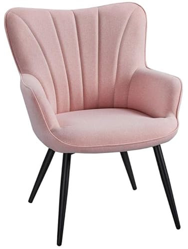 Yaheetech Fauteuil de Salon en Tissu Effet Lin avec Dossier Plissé et Incurvé Chaise de Salle à Manger Scandinave Fauteuil d’appoint pour Salon Chambre Cuisine Salle à Manger Rose