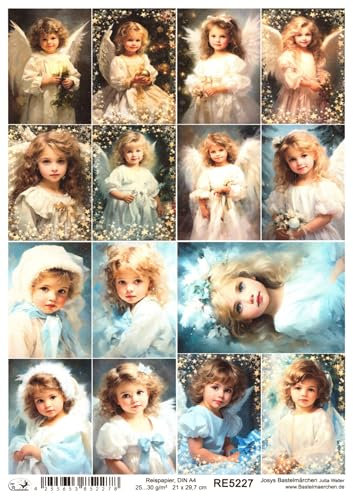 Reispapier A4 Strohseide kleine Motive Engel Engelchen Weihnachten Sterne RE5227