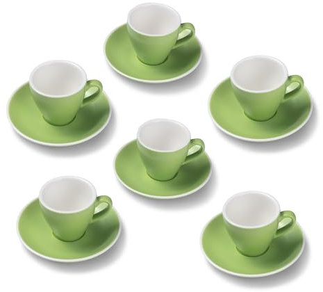 Terra Home 6er Espresso-Tassen Set - Grün, 90 ml, Matt, Porzellan, Dickwandig, Spülmaschinenfest, italienisches Design - Kaffee-Tassen Set mit Untertassen