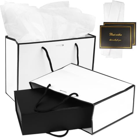 2 Stück Geschenktüten Set, Papiertüten mit Henkel, Geschenktaschen mit Grußkarten und Seidenpapier, Geschenktüten Papier, für Geburtstag, Partys, Festivals etc.(28x20x10cm)