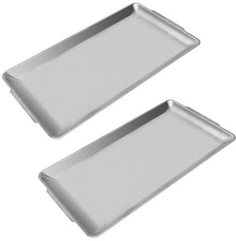 Beatcreat Stainless Steel Serving Trays, 14.2 x 7.9 Inch, Silver, 2 Pcs - Suitable for Cutlery, Kitchen, Party, Barbecue