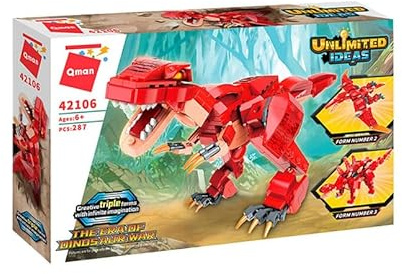 QMAN® 42106 – The Era of Dinosaur War – 3‑in‑1 Dinosaurier-Bauset, 287 Teile, Kreatives Spielzeug für Kinder ab 6 Jahren, 100% kompatibel mit Bausteinen Anderer führender Marken