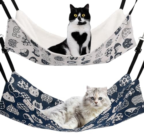 Admaison Cat Hammock for Cage Hanging Reversible 2Pack,Pet Hammock Bed Adjustable,Soft Sleeping Hammock for Cats,Ferret,Puppy,Rabbits,Small Animals (M, CAT)