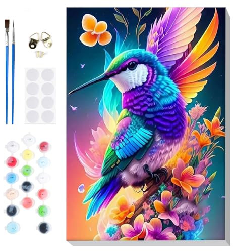 Lxmsja Peinture Numero Oiseau Adulte avec Cadre, Colibri Peinture par Numero, Peinture Acrylique Numéro d'art avec Pinceaux, Loisirs Créatifs Adultes, Activité Manuelle Adulte, 20x30cm