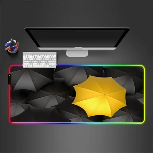 RGB Tapis de Souris Gaming Grand Tapis de Souris XXL 900x400x4mm 14 Modes d'éclairage LED Lumineuse Tapis de Souris Mouse Pad Rétroéclairage pour Gamer Clavier PC, Parapluie Jaune