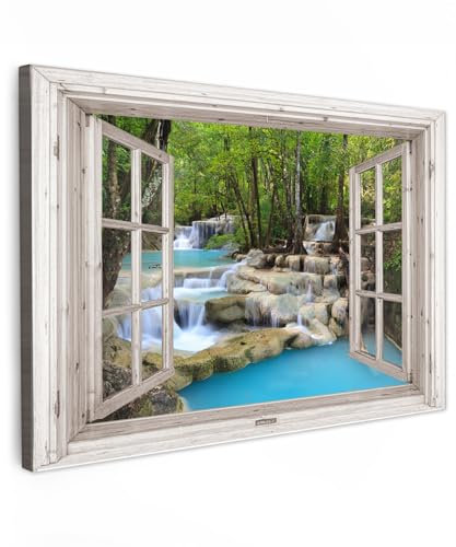 MuchoWow© Bilder Groß 120x80 cm XXL Wohnzimmer Deko Modern Wandbild Kunstdruck auf Leinwand Bild Schlafzimmer über Bett Room Decor Geschenke Ausblick - Wasserfall - Natur - Bäume