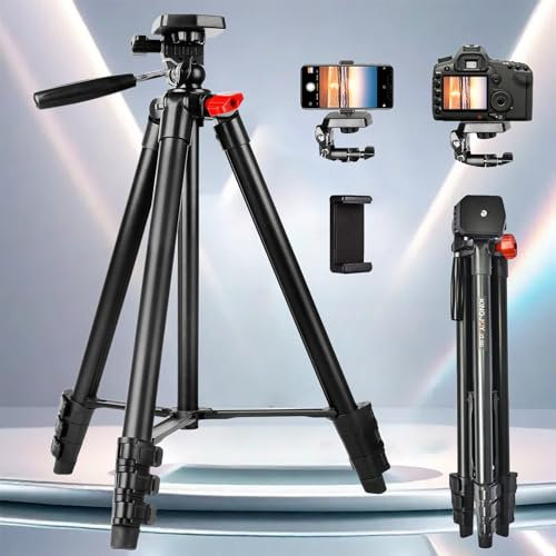 Treppiede Smartphone, Flexible Treppiede Fotocamera, 135cm/53.15 Treppiede Cavalletto per Smartphone,Treppiedi in Alluminio da Viaggio, Treppiede Leggero, Nero